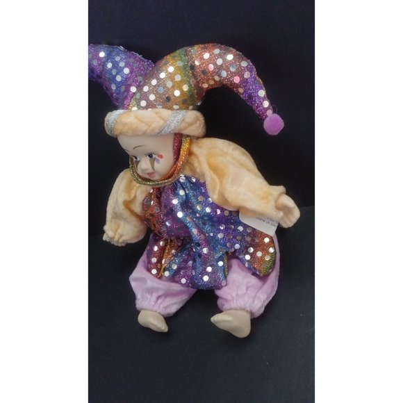 Vintage 6" Hard Plastic Face Mardi Gras Renaissance Clown Jester - Picture 4 of 8